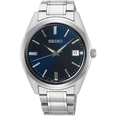Quarzuhr SEIKO, silber (silberfarben, dunkelblau), Armbanduhren, Damen, Quarzuhr, Armbanduhr, Herrenuhr, Damenuhr, Datum, Saphirglas, Edelstahlarmband