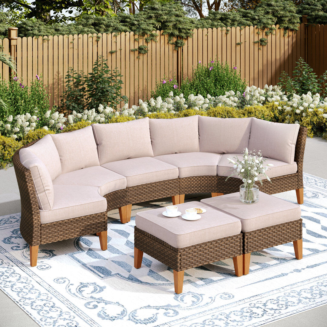 Blue Elephant All Weather Wicker/Rattan 7-Person Seating Group with Cushions Beige 7