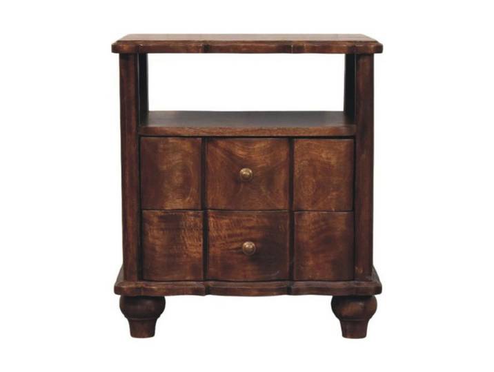 Artisan Furniture Nachtkasten 2 Schubladen und Offenes Regal, Dunkelbraun, Holz, Echtholz,Mangoholz, Holz Optik, Rechteckig, 55x63x40 cm, Schlafzimmer, Nachttische