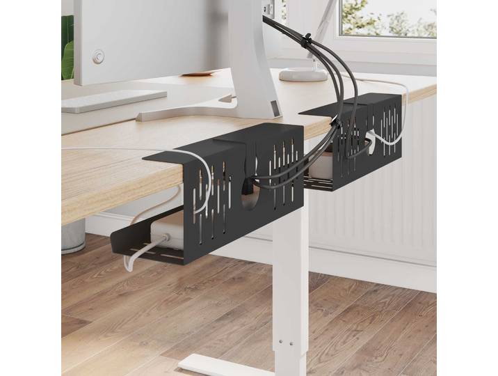 vidaXL Unter dem Schreibtisch Kabelmanagement Tray 2 Stk. Schwarz