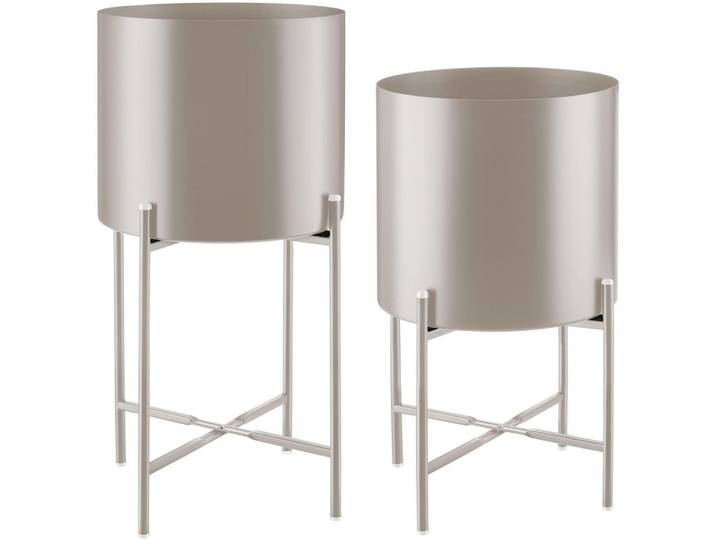 tectake Pflanzenständer 2er Set Mine, Anti-Rutsch-Pads, Belastbarkeit je 20 kg, taupe, Taupe, Metall, Rund, 31x56x31 cm, Dekoration, Blumen & Blumentöpfe, Übertöpfe