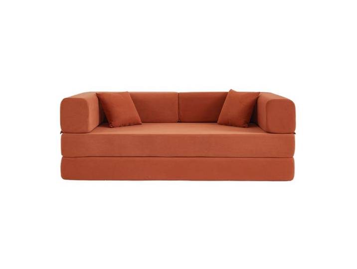 ROVRYN Canapé convertible lit 3 places en velours côtelé mousse haute densité orange