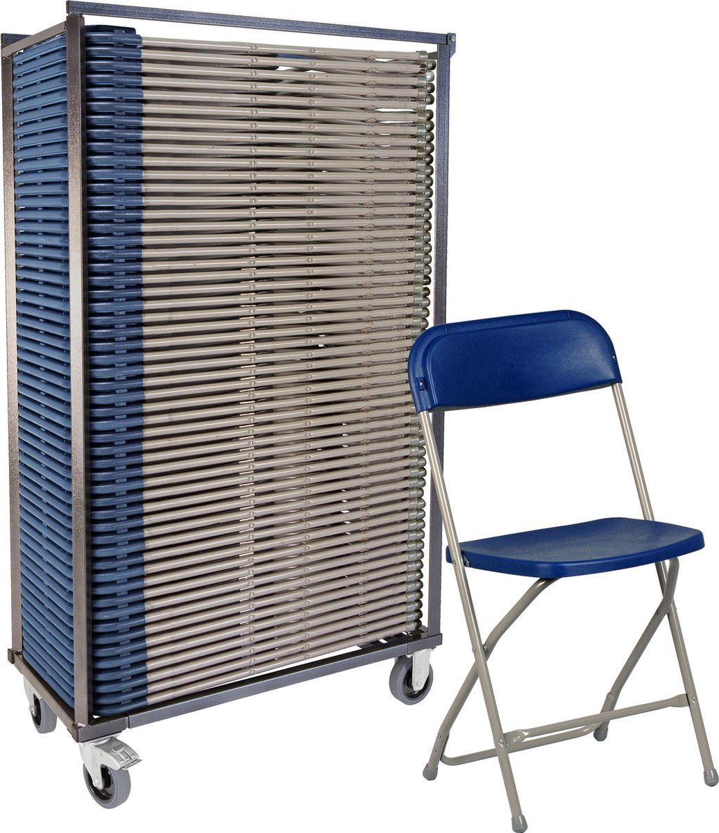 Van Vugt Event Products 50x Klapstoel Titan met transportkar - Grijs/Blauw