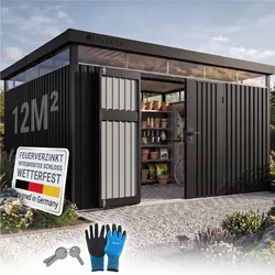 Juskys Gerätehaus Luzern 12 m2 - Metall Geräteschuppen - wetterfest & abschließbar - Anthrazit