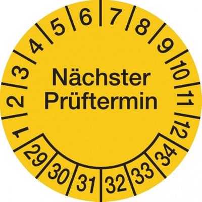 König Werbeanlagen Dreifke® Prüfplakette Nächster Prüftermin ab 29 gelb/schwarz - 30 mm Folie selbstklebend