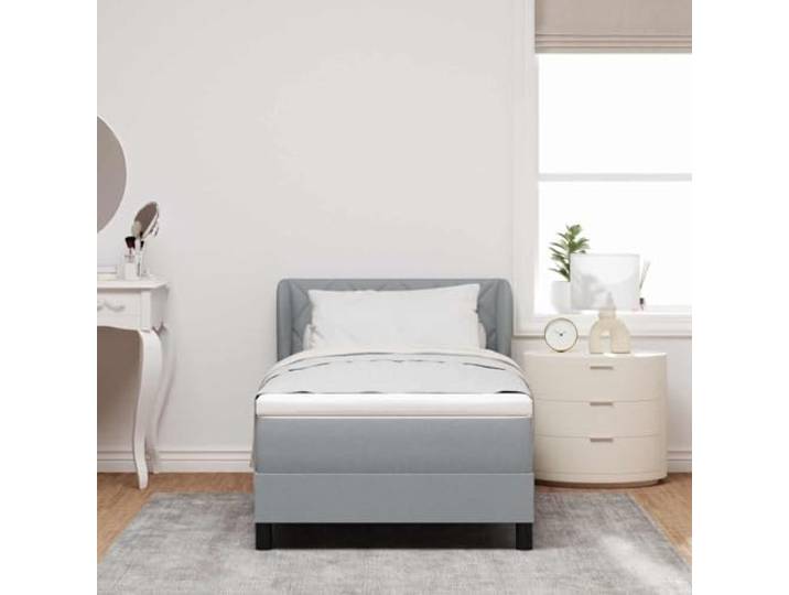 KTHLBRH Boxspringbett mit Kopfteil hellgrau 90 x 190 cm Stoff Verstellbares Kopfteil, Taschenfederkernmatratze, Gestell aus Holz, Verwendung im Innenbereich
