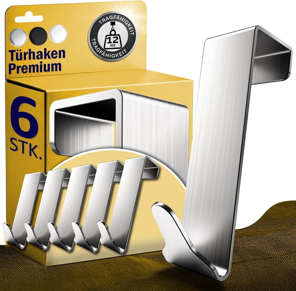 Set van 6 Premium Deurhaken RVS - Sterke Kapstok Haken voor Kleding en Tassen