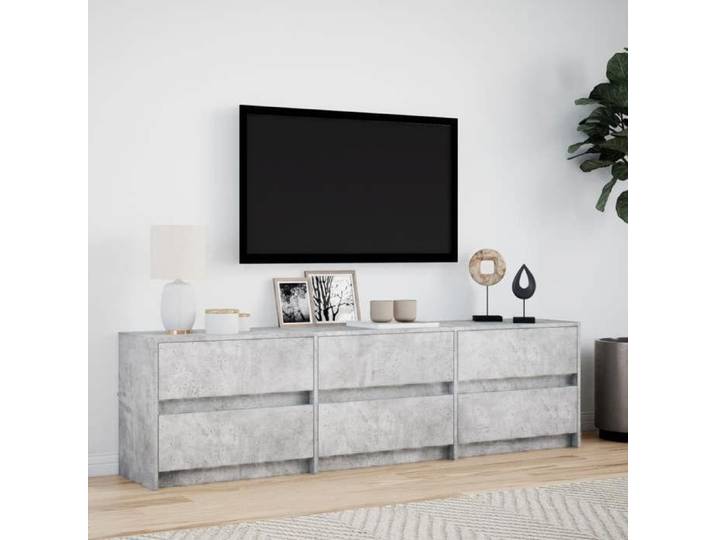 Meuble TV - {1 pièce} - matériau moderne - avec LED - Armoire TV - gris béton 180 x 34 x 50 cm bois d'ingénierie jje33r