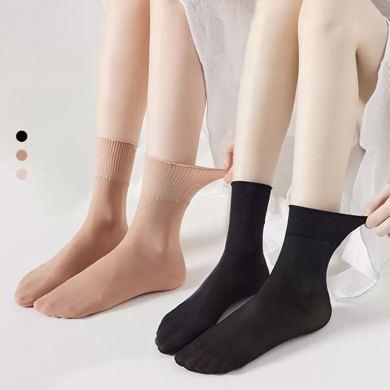 INF 10 Paar Damen transparente Söckchen mit Spitze Dunkelbeige