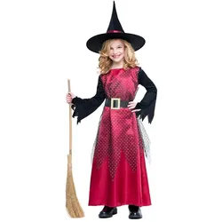 Boland Kinderkostüm Rote Hexe – Magisches Hexenkleid mit Hut für Halloween-Party (110, 116)