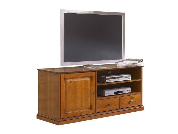 Meuble TV BAR - ACTUAL DIFFUSION - 60 Pouces - Merisier - 4 Niches - Sur Roulettes