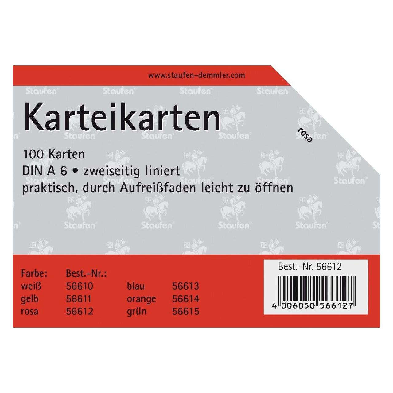 Staufen Karteikarte A6 liniert 7mm rosa (A6, 180 g/m²) (794660012)