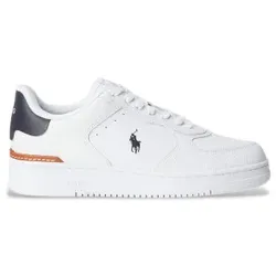 Polo Ralph Lauren für Herren. 809891791004 Weiße Logo-Lederturnschuhe (46), Wohnung, Schnürsenkel, Lässig