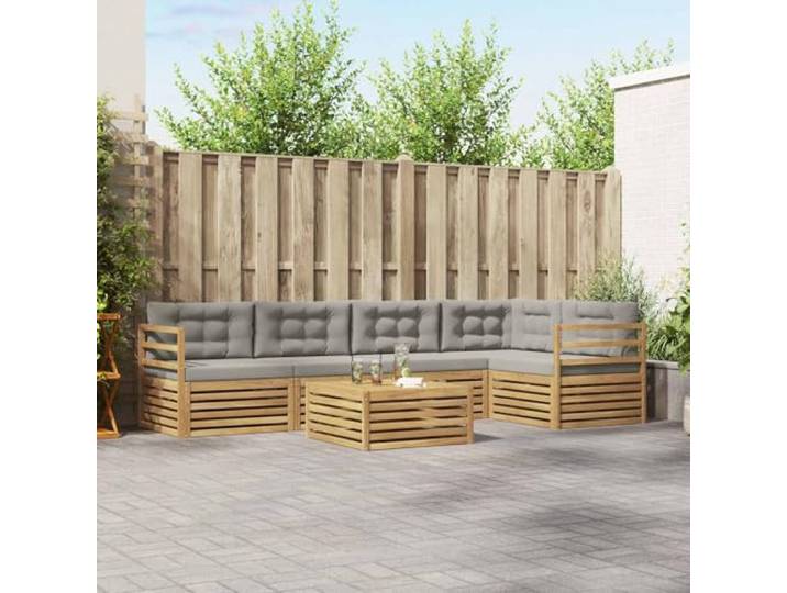 RJPLMFV Gartensofas-Set, 6-teilig, weiß, hellgrau Massives Akazienholz, wetterfest, Sessel für den Außenbereich, anpassbares Design, pflegeleicht