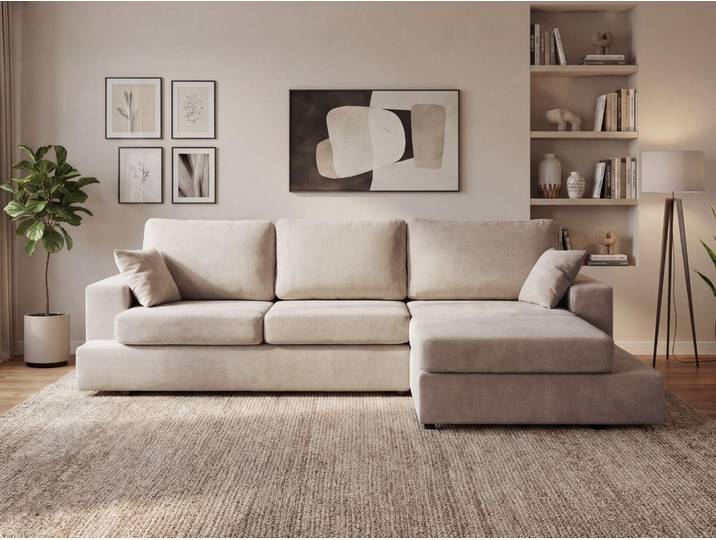 GrainGold Ecksofa L-Form Rechts Nesto - Moderne Chenille Ecksofa - 3-Sitzer Eckcouch, Wohnzimmer Ecksofa - Eckcouch Beige (Lumo 50)