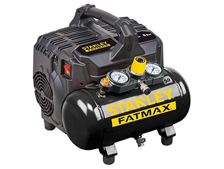 Stanley Compresseur FATMAX DST 101/8/6 FMXCM00 - Compresseur d'air portable et pour voiture 8 bars - 6 L - 105 l/min - Sans huile - Silencieux - IP43-1450 tr/min - Noir/Jaune