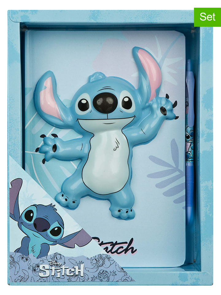 2tlg. Set: Notizbuch & Kugelschreiber "Lilo & Stitch" in Hellblau - onesize