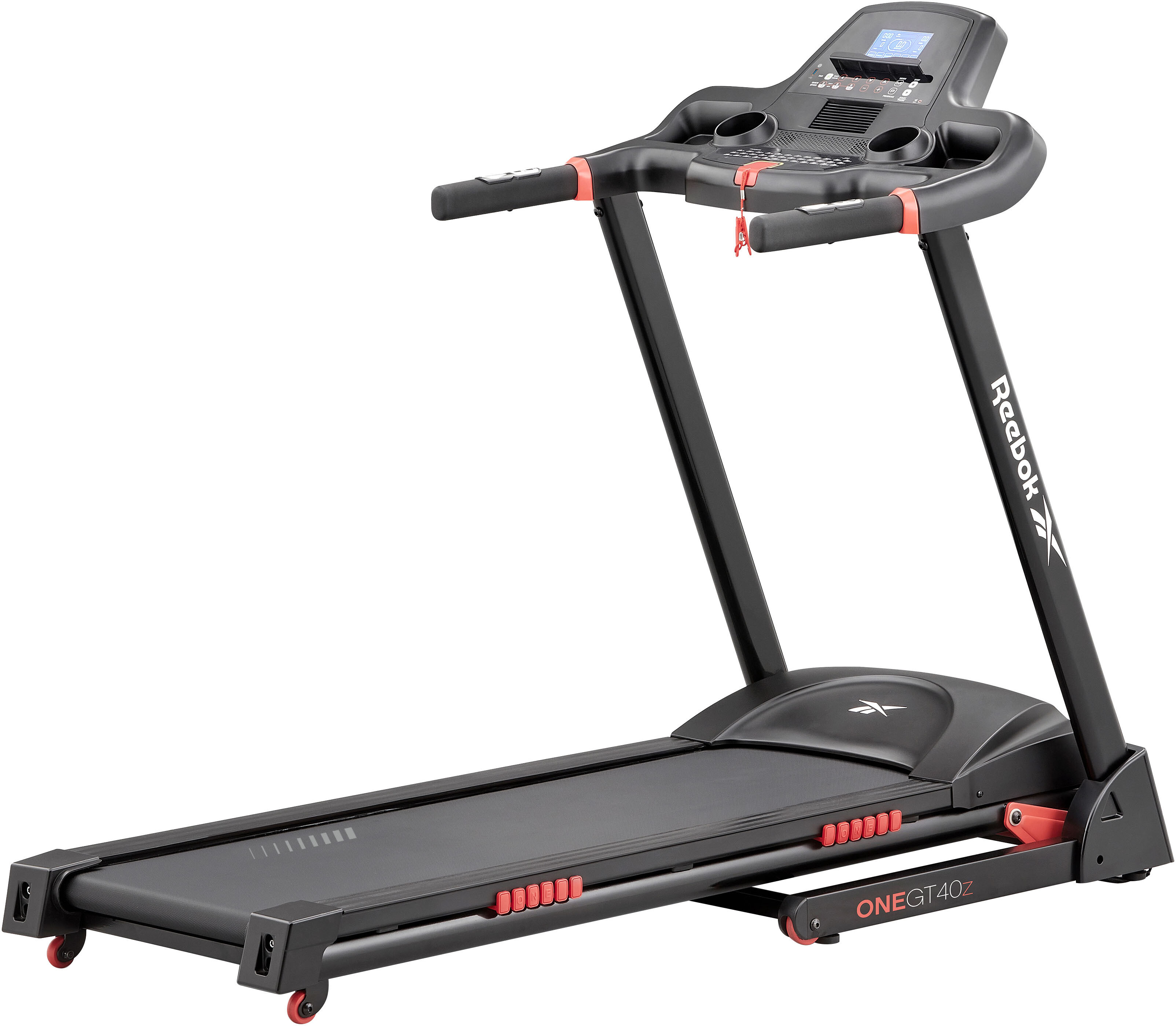 Laufband REEBOK "GT40Z", schwarz, Laufbänder, ohne Unterlegmatte, Laufband, bis max. 18 km/h, 110 kg max. Benutzergewicht, B:77cm H:134cm L:168cm schwarz ohne Unterlegmatte