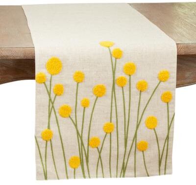 Saro Lifestyle "Embroidered Table Runner With Flower Design - 16""x70"""