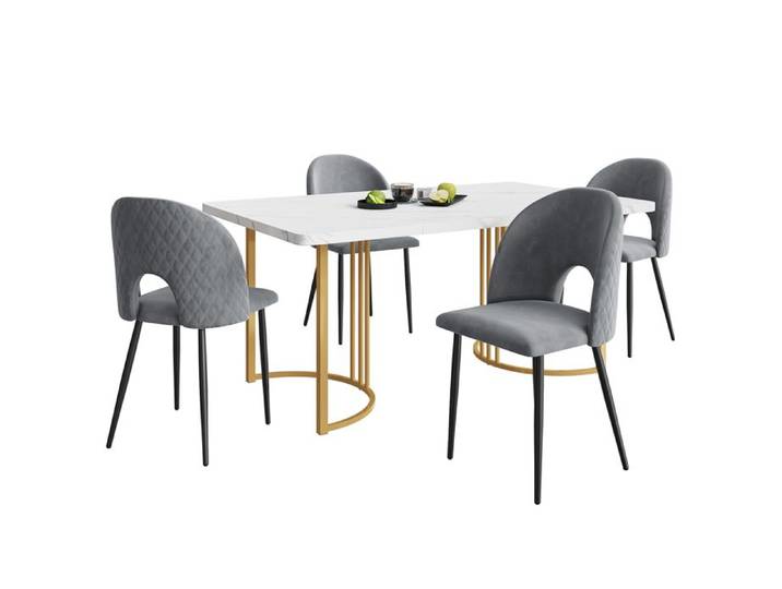 Ensemble de salle à manger (Set 140×80cm table de salle à manger avec 4 chaises) Set de table de cuisine moderne Chaise de salle