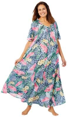 Plus Size Women's Sweeping Printed Lounger by Only Necessities in Sky Blue Tropical (Size 38/40)