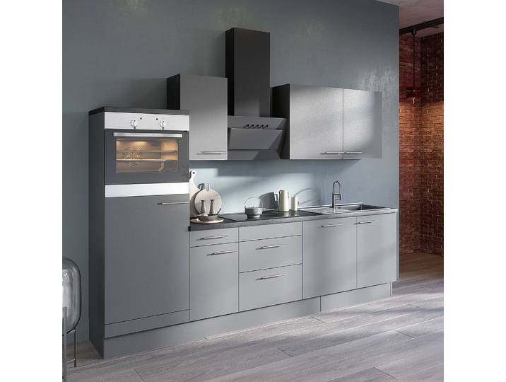 Küchenzeile Variante D 270 x 212 x 60cm Grau/Basalt ohne Elektrogeräte