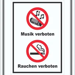HB-Druck Schild Musik und Rauchen verboten hochkant A0 (841x1189mm)