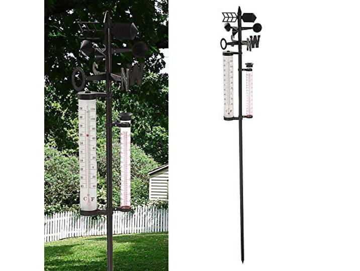 Cepewa Cepewa Weerstation voor in de tuin, barometer, regenmeter, thermometer, windsnelheid, 150 cm