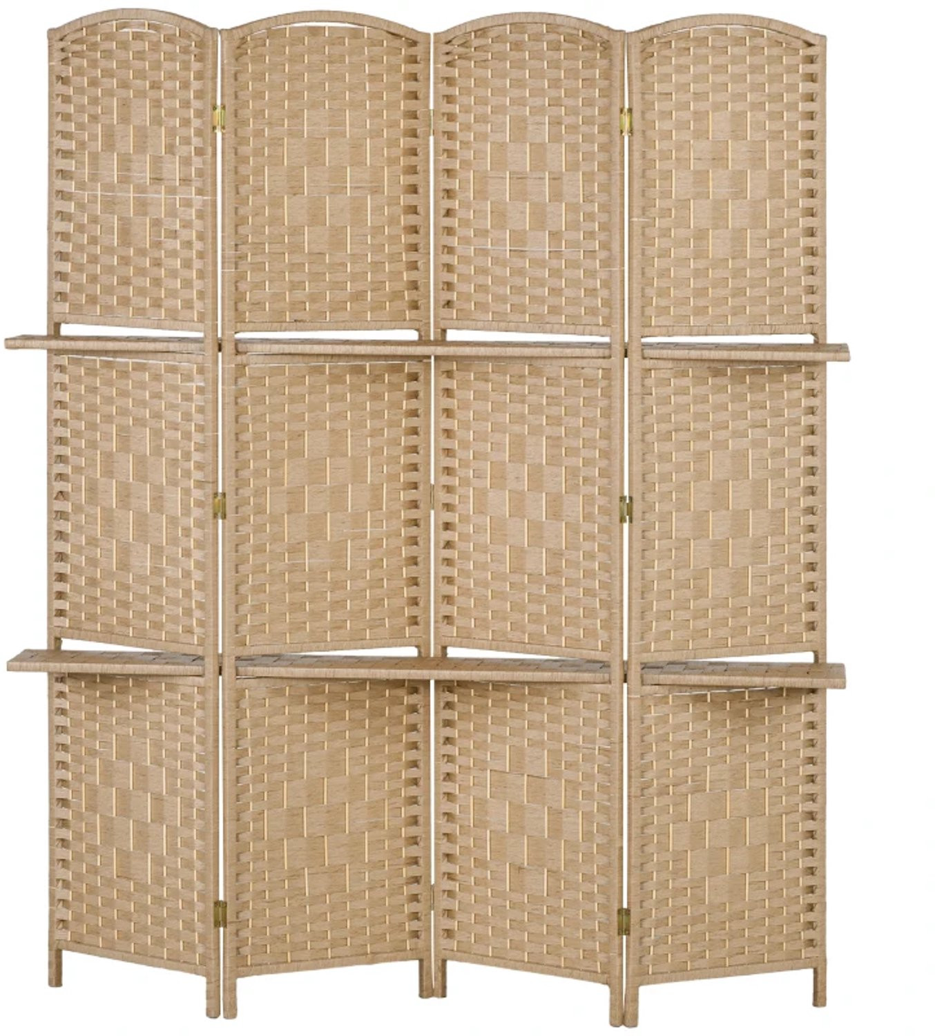 Zylaro Opvouwbare Scheidingswand met 2 Planken - Natuurlijk Hout - H 170 cm