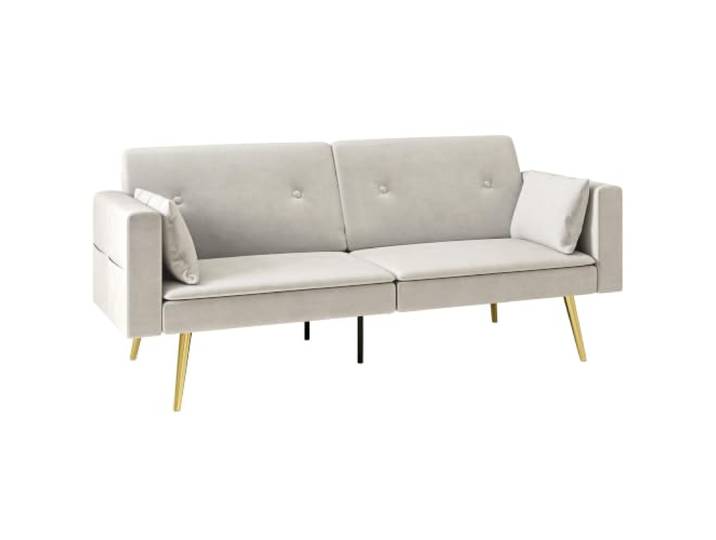 HOMCOM Schlafsofa mit Verstellbar Rückenlehne, Seitentasche, Kissen, Beige Schlafcouch, Gepolstert 2er-Sofa mit Schlaffunktion, für Wohnzimmer, Schlafzimmer