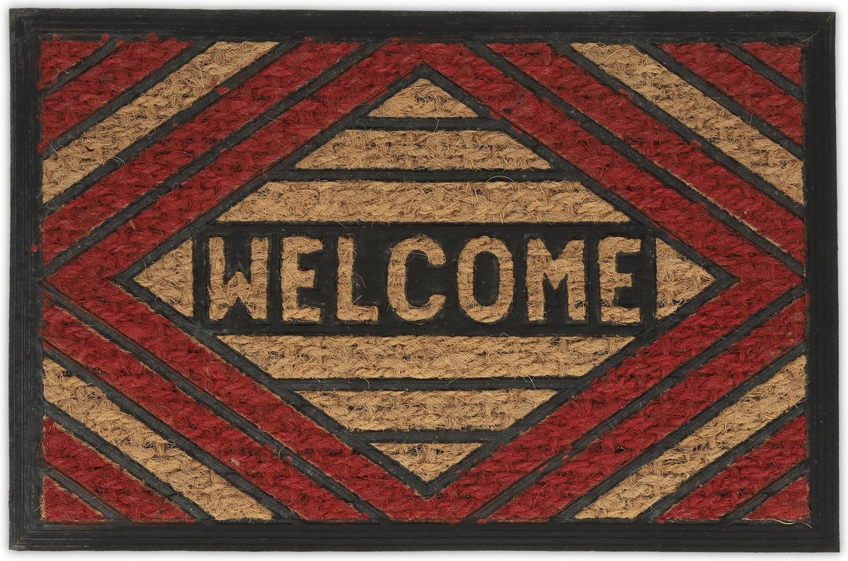 Deurmat Welcome - Kokos en Rubber - Antislip - Rood-natuur - 60 x 40 cm