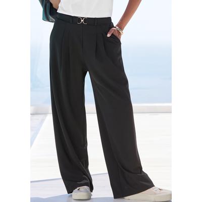 Schlupfhose LASCANA "aus bügelfreier Ware mit weitem Bein", Damen, Gr. 40, N-Gr, blau (schwarz), Crêpe, Obermaterial: 95% Polyester, 5% Elasthan, unifarben, figurumspielend lang, Hosen Schlupfhose, Sommerhose, sommerlich elegant, Business chic