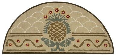 "Achla Designs Hospitality Half Round Hearth Rug w/Pineapple Design, 56 Inch Long, Beige - 3'6"""