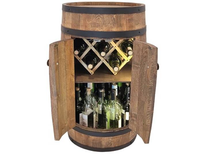 weeco - Fassbar LED mit Tür und Weinhalter - Weinregal. Fass Hausbar Weinrack 80x50cm. Rustikaler deko Barschrank Weinständer. Fassbier, Whiskybar. Flaschenständer Bar Kabinett (Dunkel Wenge)