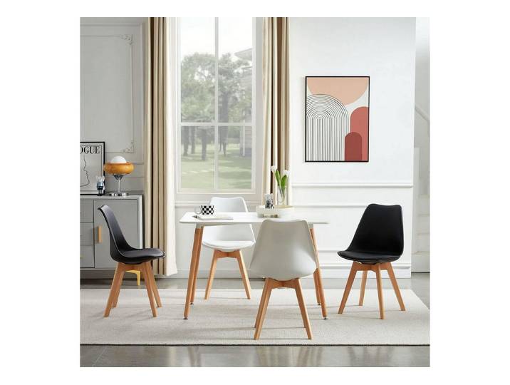 LuxusKollektion Essgruppe Esszimmergruppe Esstisch Tisch + 2 Schwarze Stühle & 2 Weiße Stühle