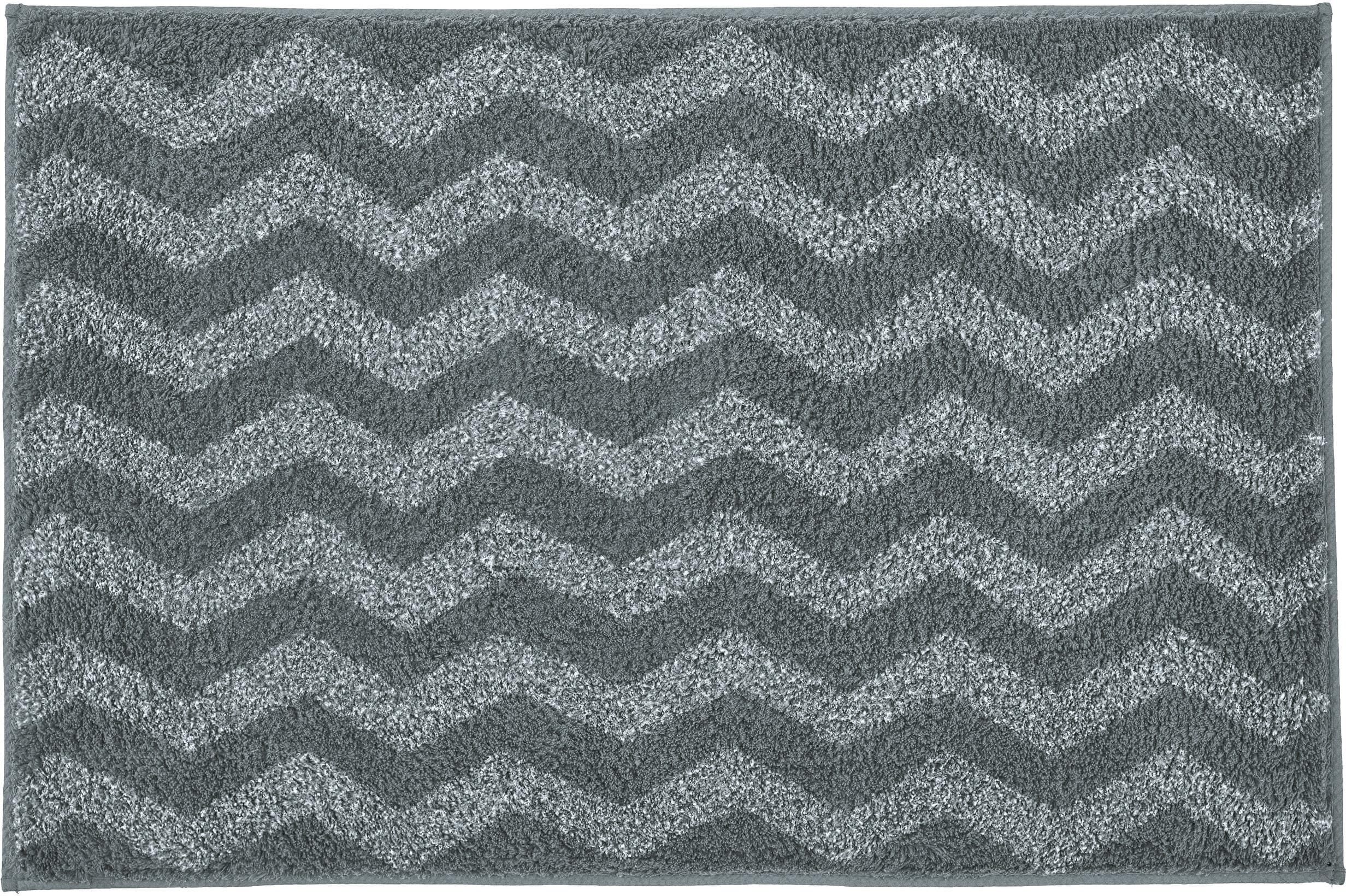 Badematte KLEINE WOLKE "»Zack«, Badvorleger, Badezimmer Teppich", schiefer, H:20mm, Polyacryl, Badematten, Badematte, Badteppich, modernes Zickzack Design, Ton in Ton schiefer rechteckig (60cm x 90cm ), 1 Stk.