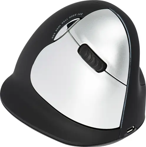 R-GO Tools HE (RGOHELAWL) Ergonomische Maus Funk Größe: L Optisch Schwarz/Silber 5 Tasten 2500 dpi Ergonomisch, Wiederaufladbar, USB-Anschluss, In