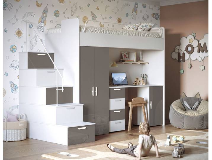 Lukas Möbel Hochbett Hochbett Alice Hochglanz mit Farbauswahl Hochglanz-Fronten