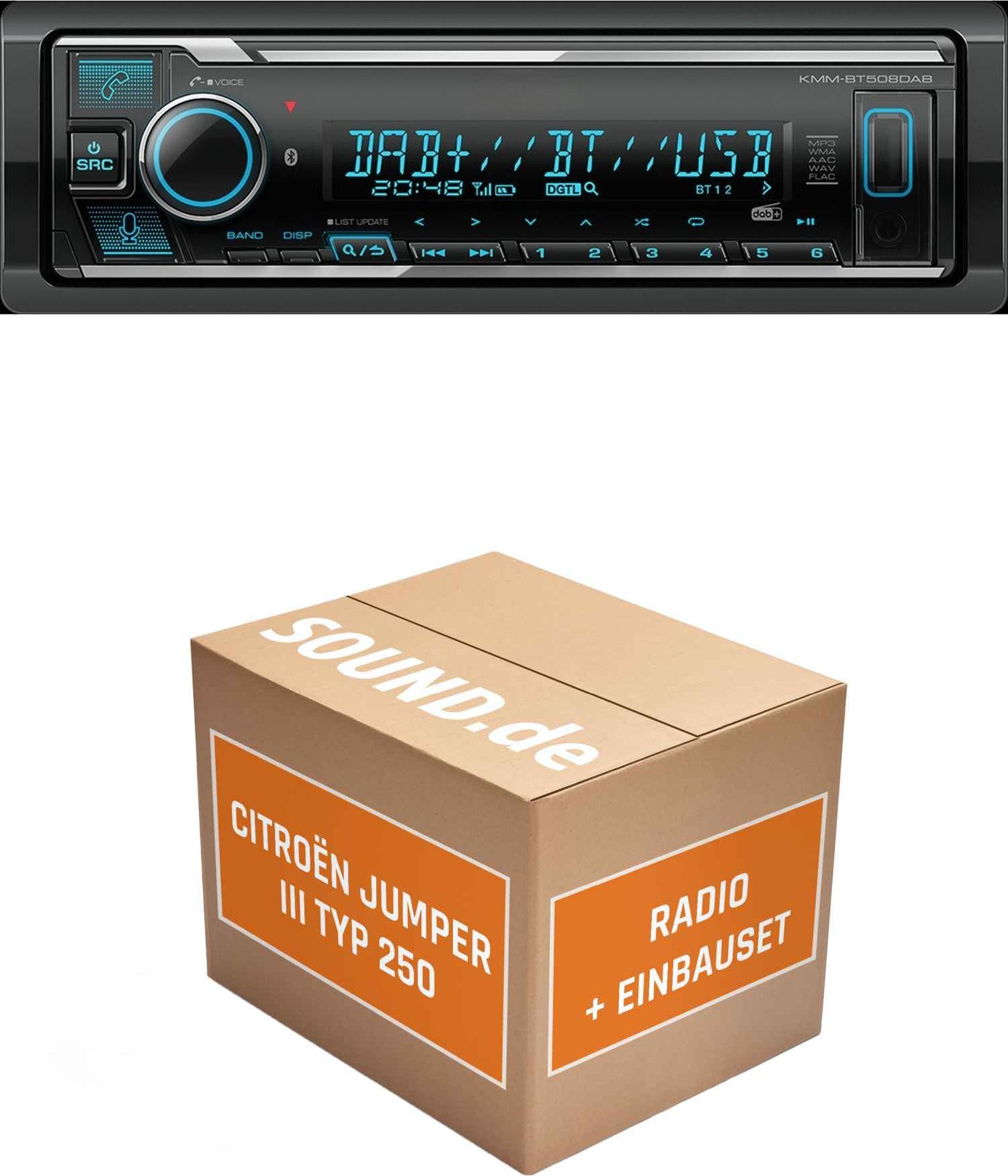 Autoradio Einbaupaket Kenwood KMM BT508DAB passend für Citroën Jumper III 250 5/7/10 Zoll Radio mit LFB ohne RFK | Bluetooth Telefonieren DAB+