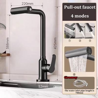 Inspire Daily Merch Multifunctional Stainless Steel Kitchen Faucet Pull out Hot And Cold Rotatable Sink Splash proof Household Universal black