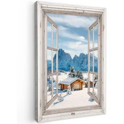 LEINWANDBILD Winterlandschaft - Hütte - Berge - Ausblicke - Aussicht - Natur Wanddeko 40x60 cm