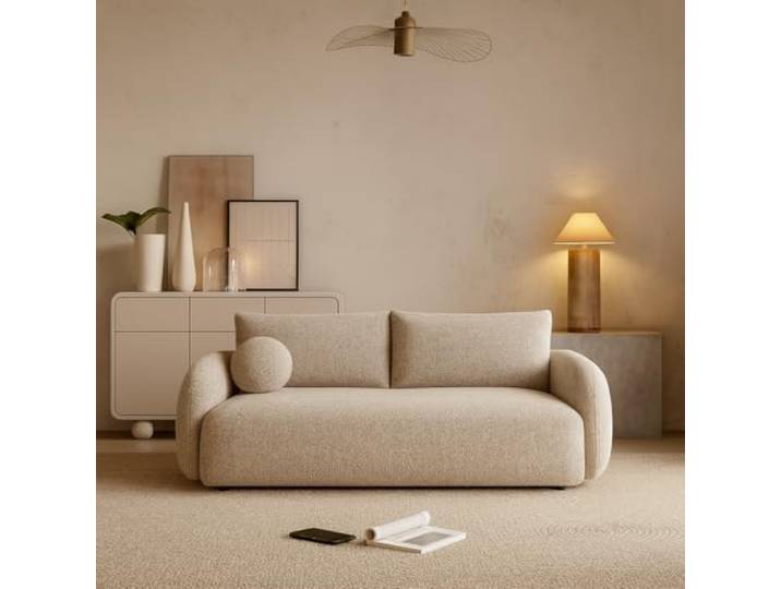 Sofello Sofa NUBE mit Schlaffunktion Melange beige Creme braun – Moderne Cordsofa für Ihr Wohnzimmer, Schlaffläche: 204×144 cm