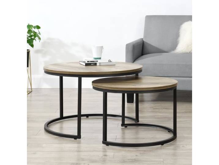 Set de 2 tables basses Christchurch rondes gigognes effet bois foncé [en.casa]