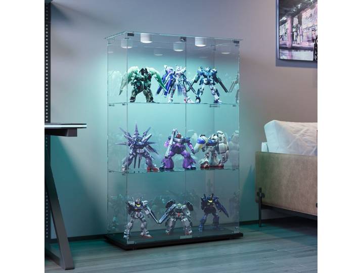 Vitrine en verre - Vitrine avec éclairage LED - 3 étagères et 2 portes - 78 x 35 x 123 cm - Noir