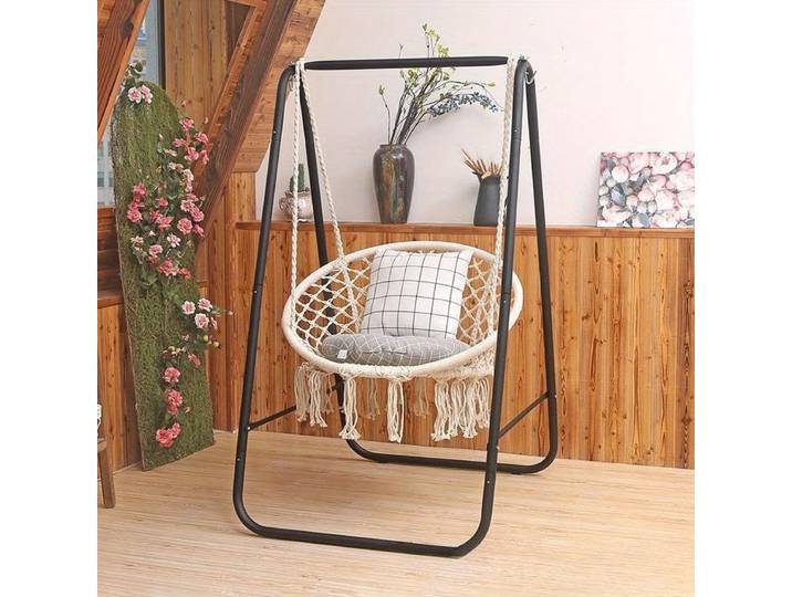 Ensemble de chaises suspendues autoportantes avec support en métal, chaise pivotante intérieure/extérieure de capacité, chaise hamac Portable pour Patio/jardin