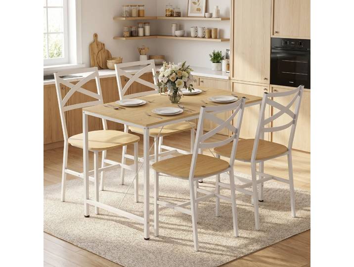 HOMCOM Ensemble Table Salle à Manger 4 Chaises Bois Blanc