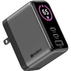 Sandberg Travel Charger PD65W Display (65 W, 3 Ports), USB Ladegerät, Grau