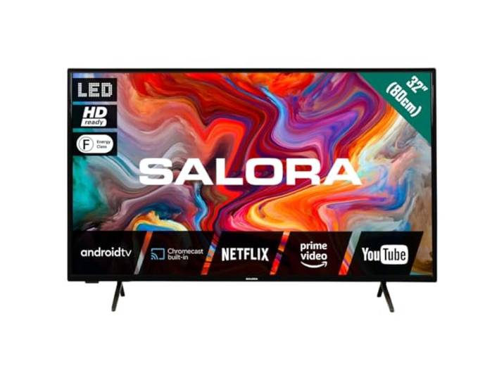 Salora SMART32TV 32 Inch HD Ready Android Smart TV 2025, LED, 50Hz, Chromecast Ingebouwd, 3x HDMI, Wi-Fi, Bluetooth, 16:9, 73,2 x 48,1 x 17,6 cm