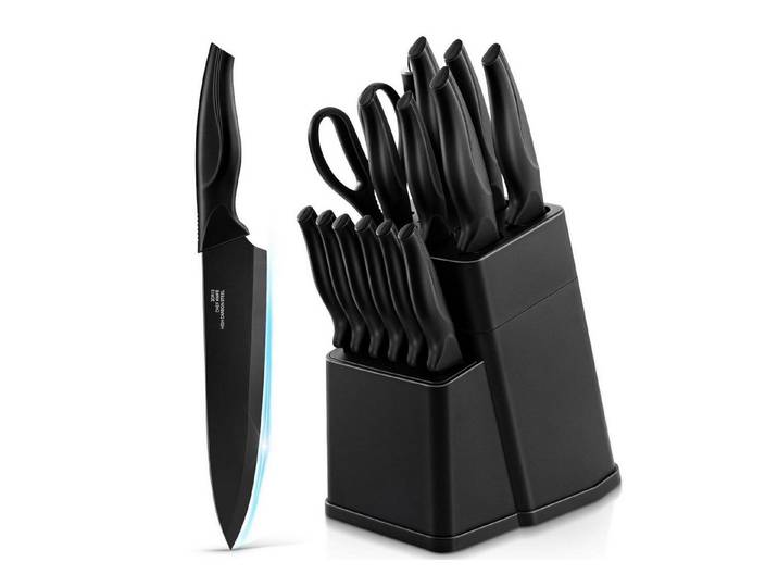 LuxusKollektion Messer-Set Messerblock Messerset 15-tlg Edelstahl Schwarz
