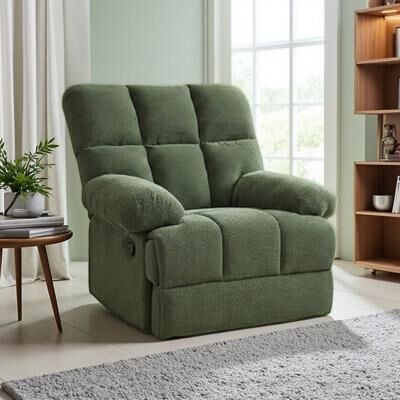 VIVIADORE Modern Fabric Rocking Recliner Chair, Manual Pushback Armchair with Side Pull Tab, Adjustable Footrest, Plush Padded Arms